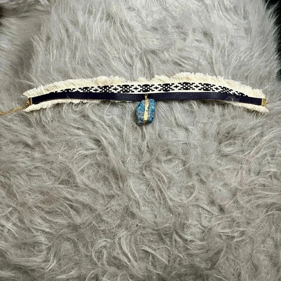 New Leather and Fringe Choker with a Blue Apatite Pendant - Picture 5 of 8